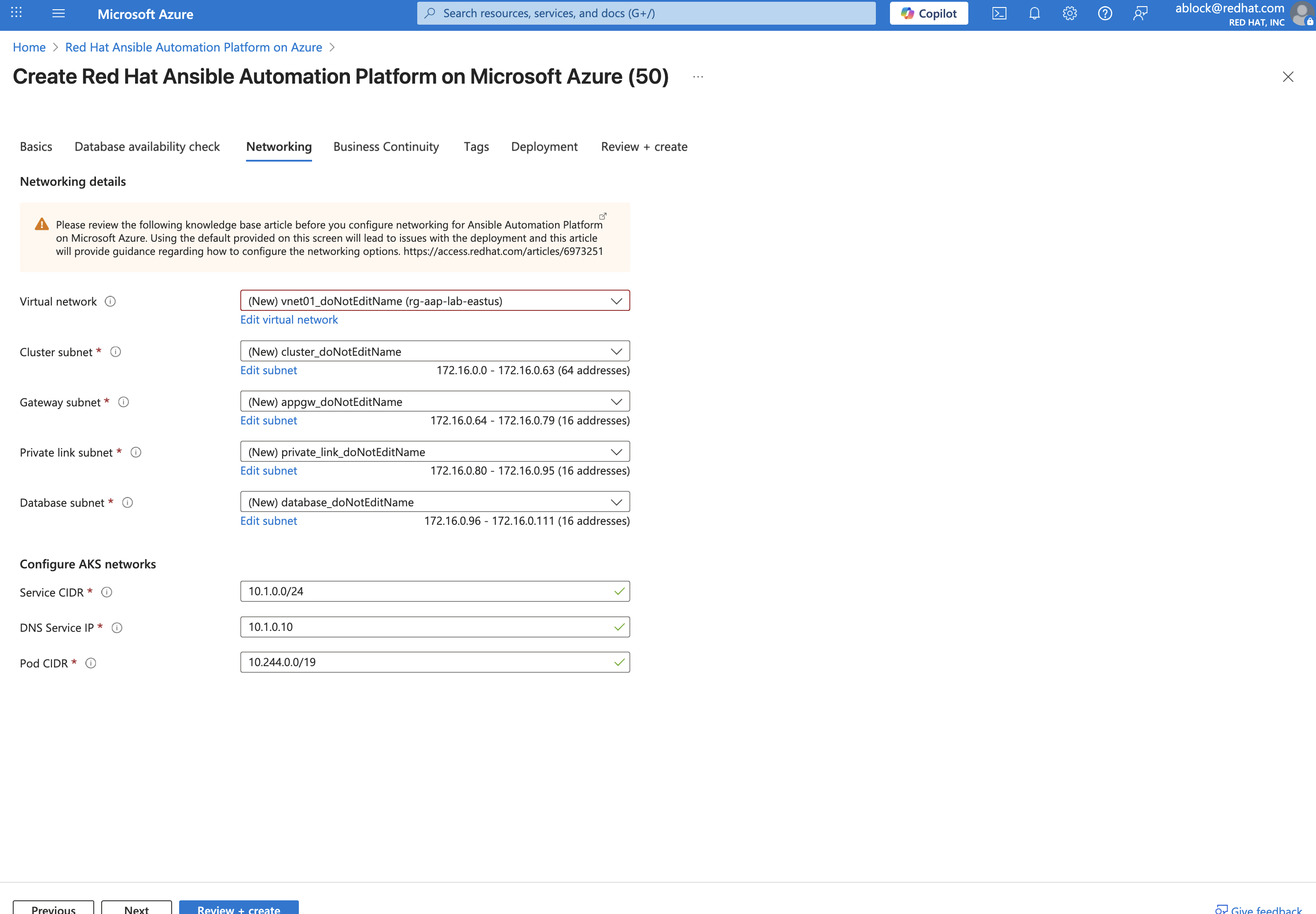 Ansible Automation Platform on Azure - Networking