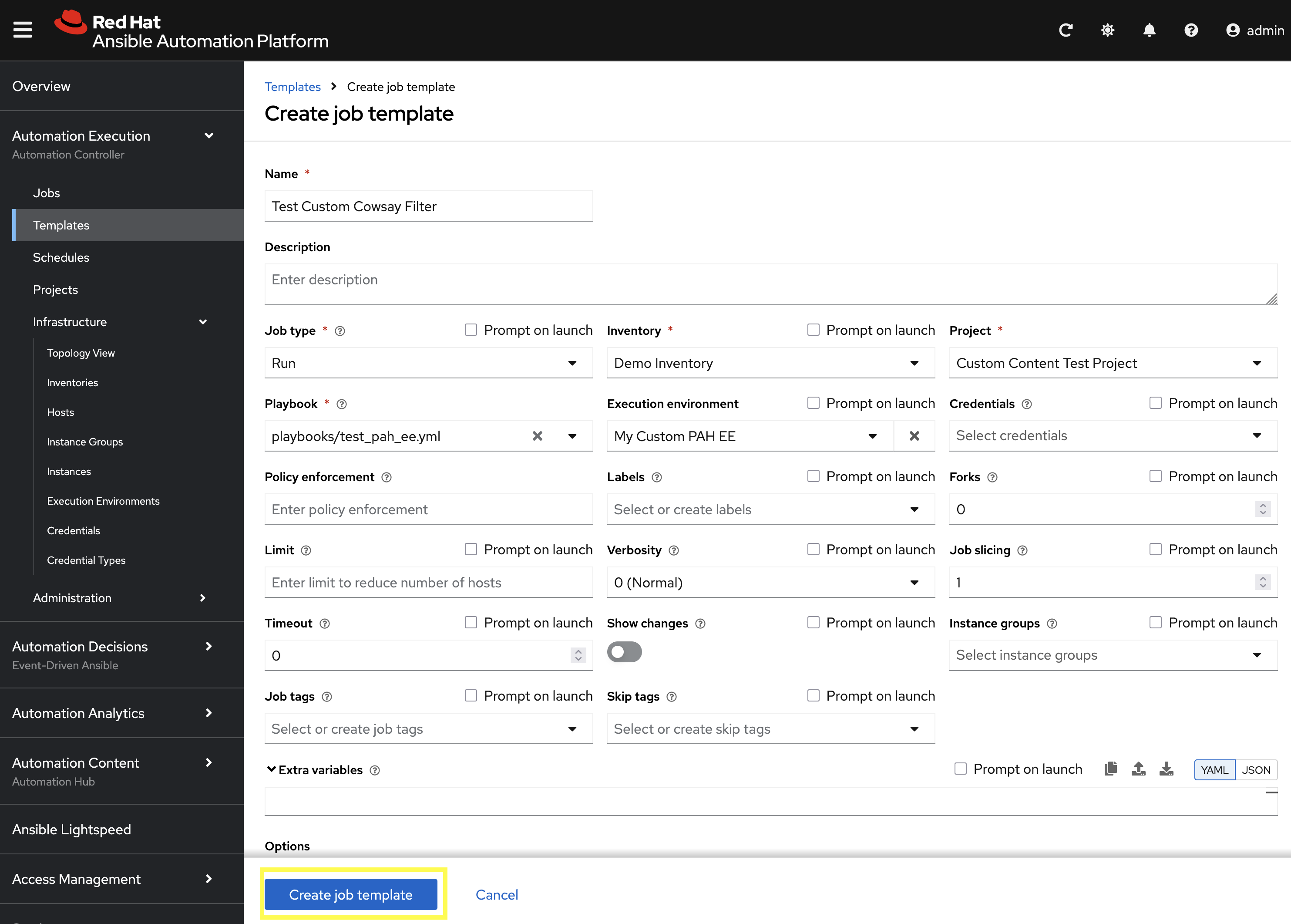 Create Job Template Dialog