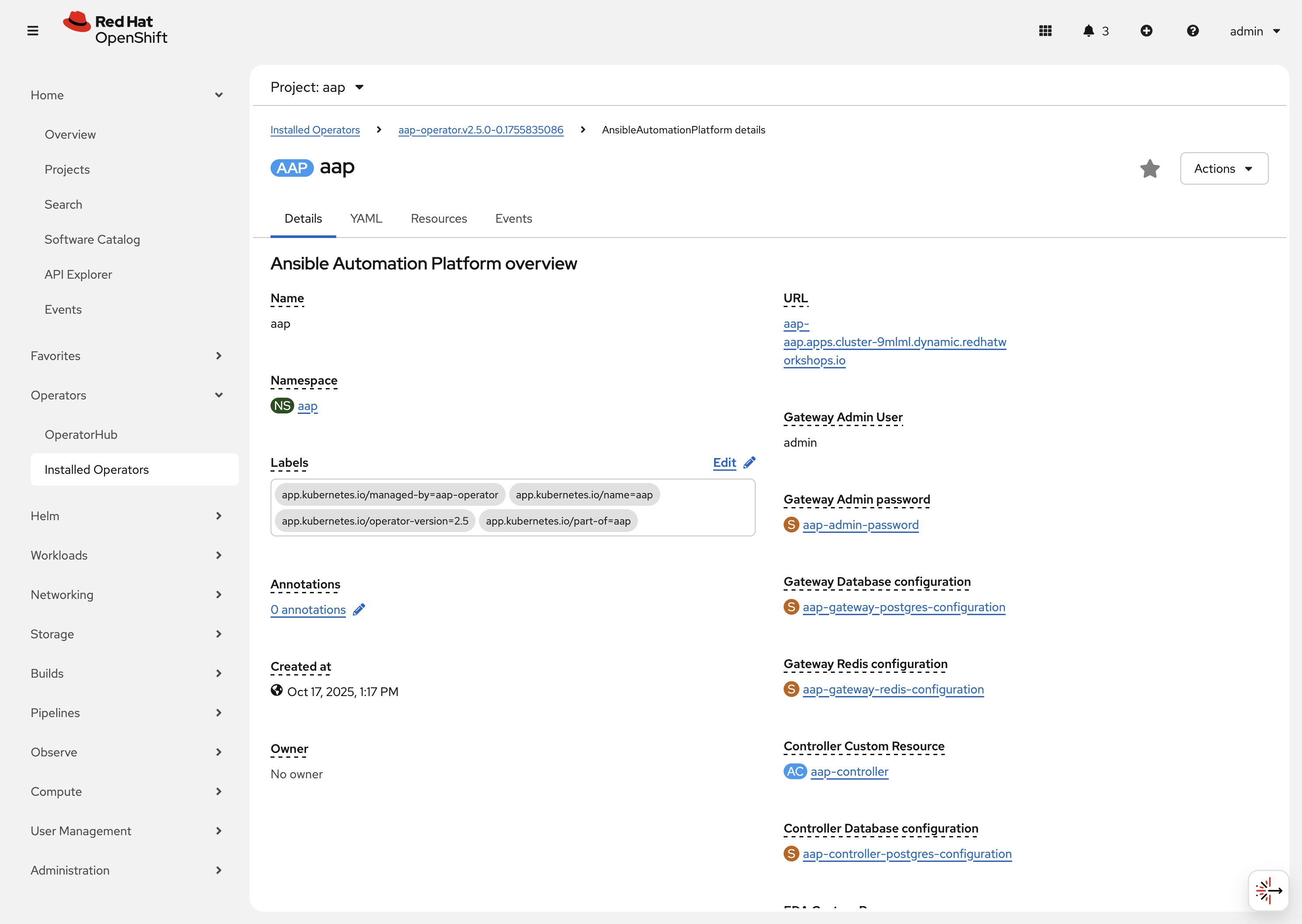 AAP Instance Details
