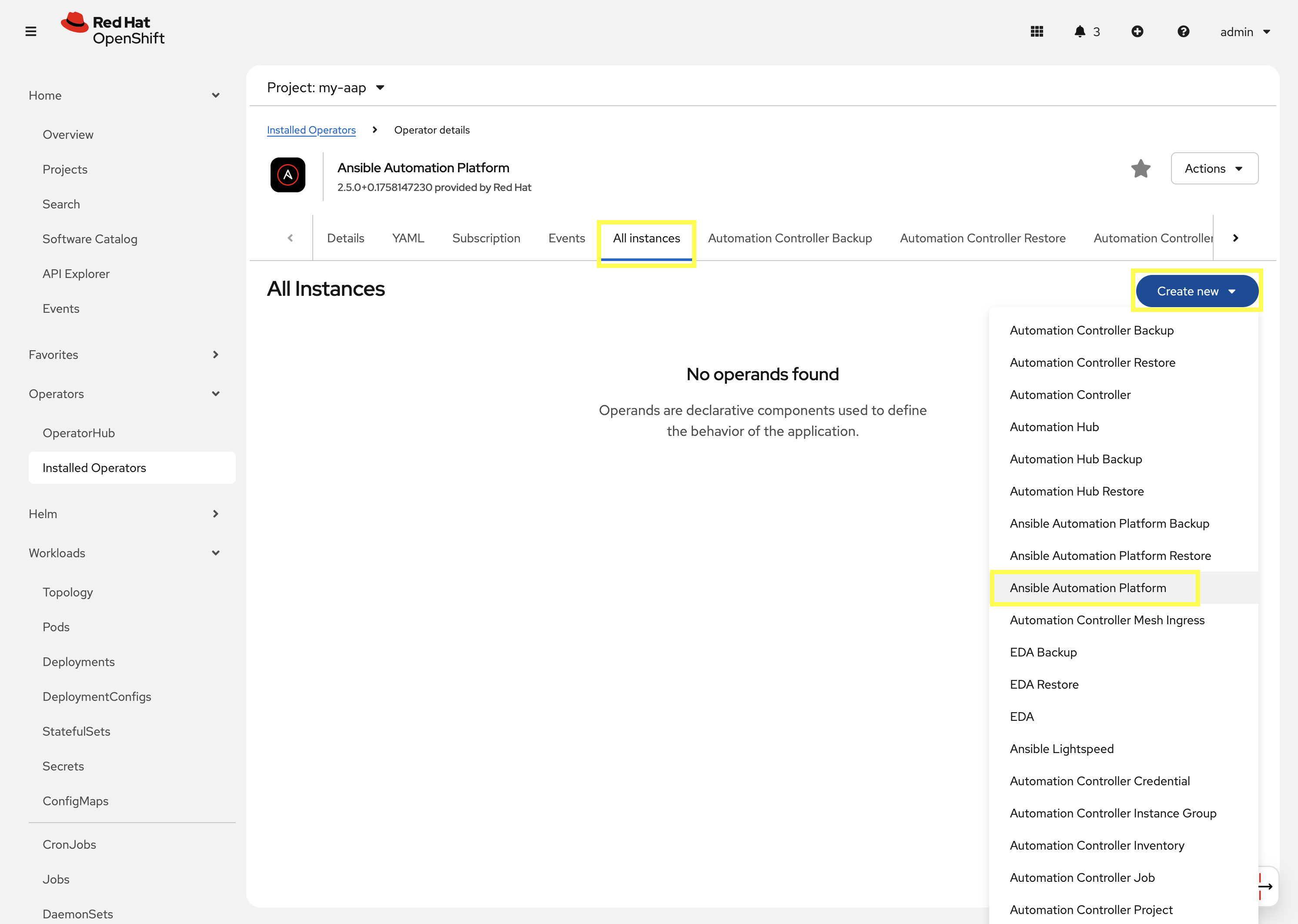 Create New AAP Instance